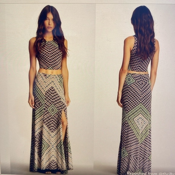 Eight Sixty Maxi Skirt Mosaic print high slit Beach Travel pull on Bohemian Sz S - Picture 2 of 6